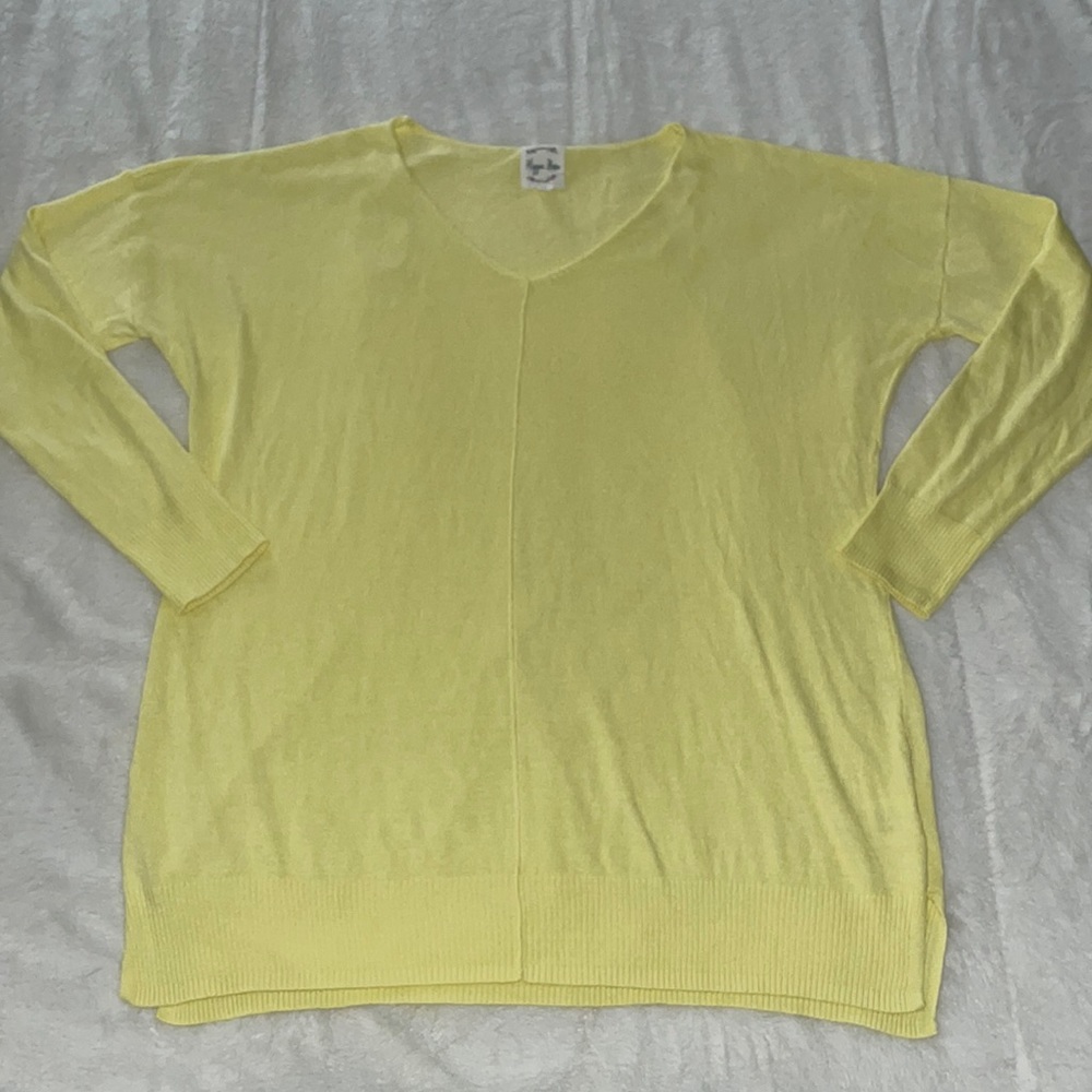 Bright Sunny Yellow Tunic Length V-Neck Sweater - Picture 1 of 6